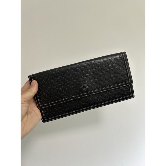 Vintage COACH Signature Embossed Leather Black Envelope Wallet Clutch Unique - Picture 1 of 9
